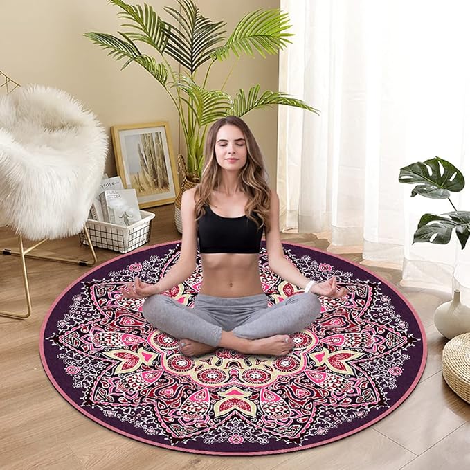 Knsbk Large Round Yoga Mat 4.6'X3.5mm for Exercise Premium Extra Thick, Ultra Comfortable, Non Slip, Meditation Mat