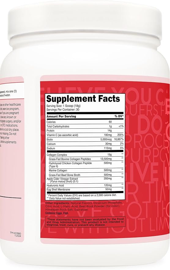 TransformHQ Beauty Collagen (30 Servings) Fruit Punch - Hair, Skin, & Nails Formula