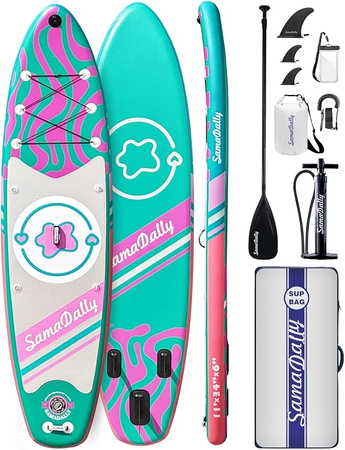 11'Stand Up Paddle Boards Surf Control with Premium SUP Board Accessories Backpack & Removable Fins, 34" Wide Inflatable Paddle Boards of All Skill Levels