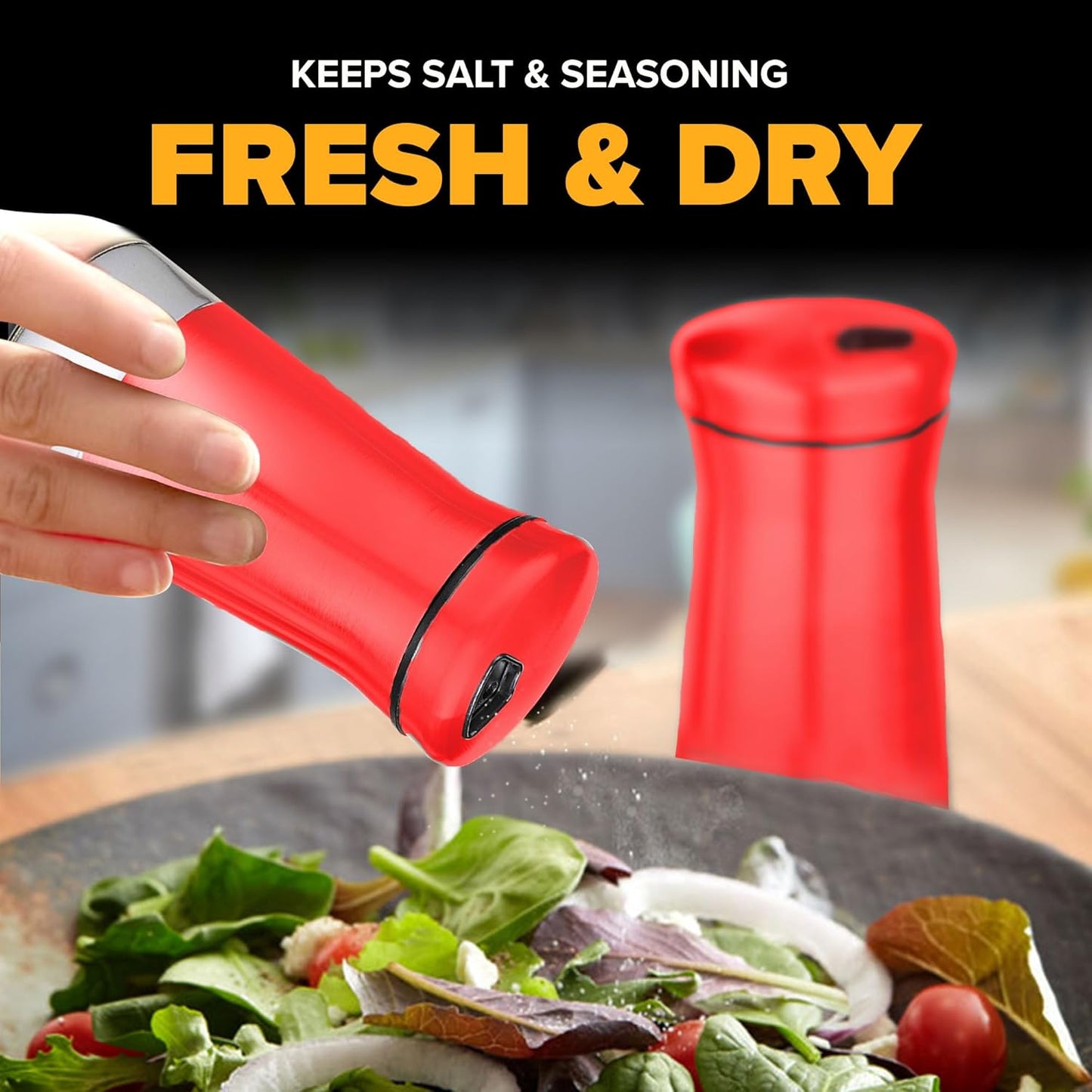 The Original Salt and Pepper Shakers set -Red- Spice Dispenser with Adjustable Pour Holes - Stainless Steel & Glass Set of 2 Bottles