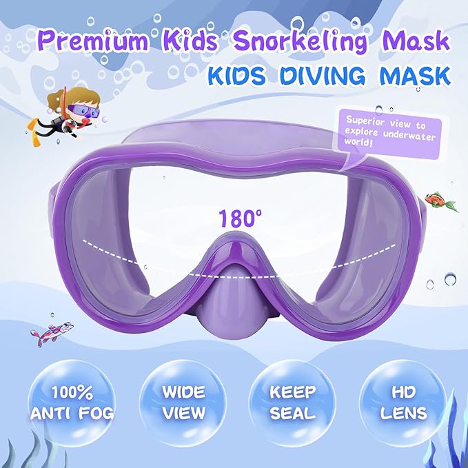 Kids Swim Goggles with Nose Cover, Anti-Leak Swim Mask with Elastic Fabric Strap, UV Protection Swimming Goggles for Kids