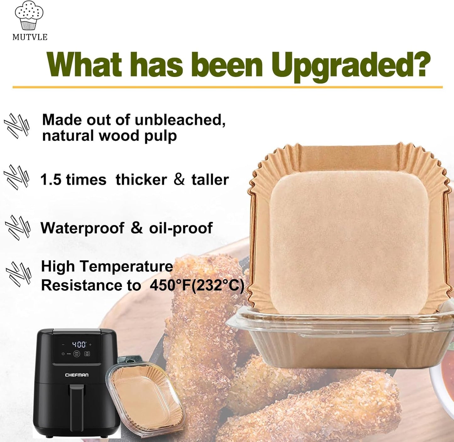 Air Fryer Paper Liners for Chefman 6 QT Compact, 200Pcs 6qt Air Fryer Liners, 8 quart Air Fryer Liners, Parchment Paper Liner for Chefman TurboFry 8-Qt Stainless Steel