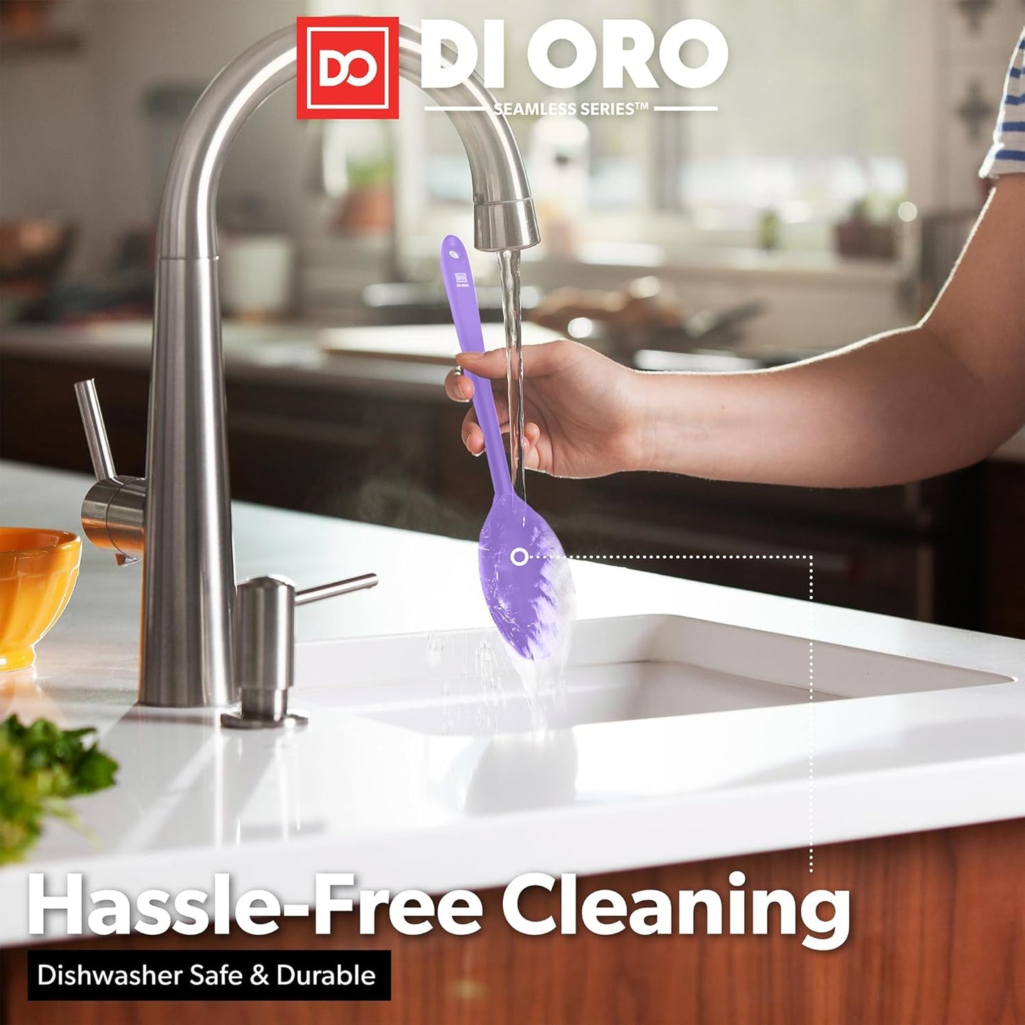 DI ORO Silicone Spoons for Cooking - Large Kitchen Spoons for Mixing, Serving & Stirring - 600°F Heat-Resistant Non Stick Utensils – Big Solid & Slotted Basting Spoon - Dishwasher Safe (2pc, Lavender)