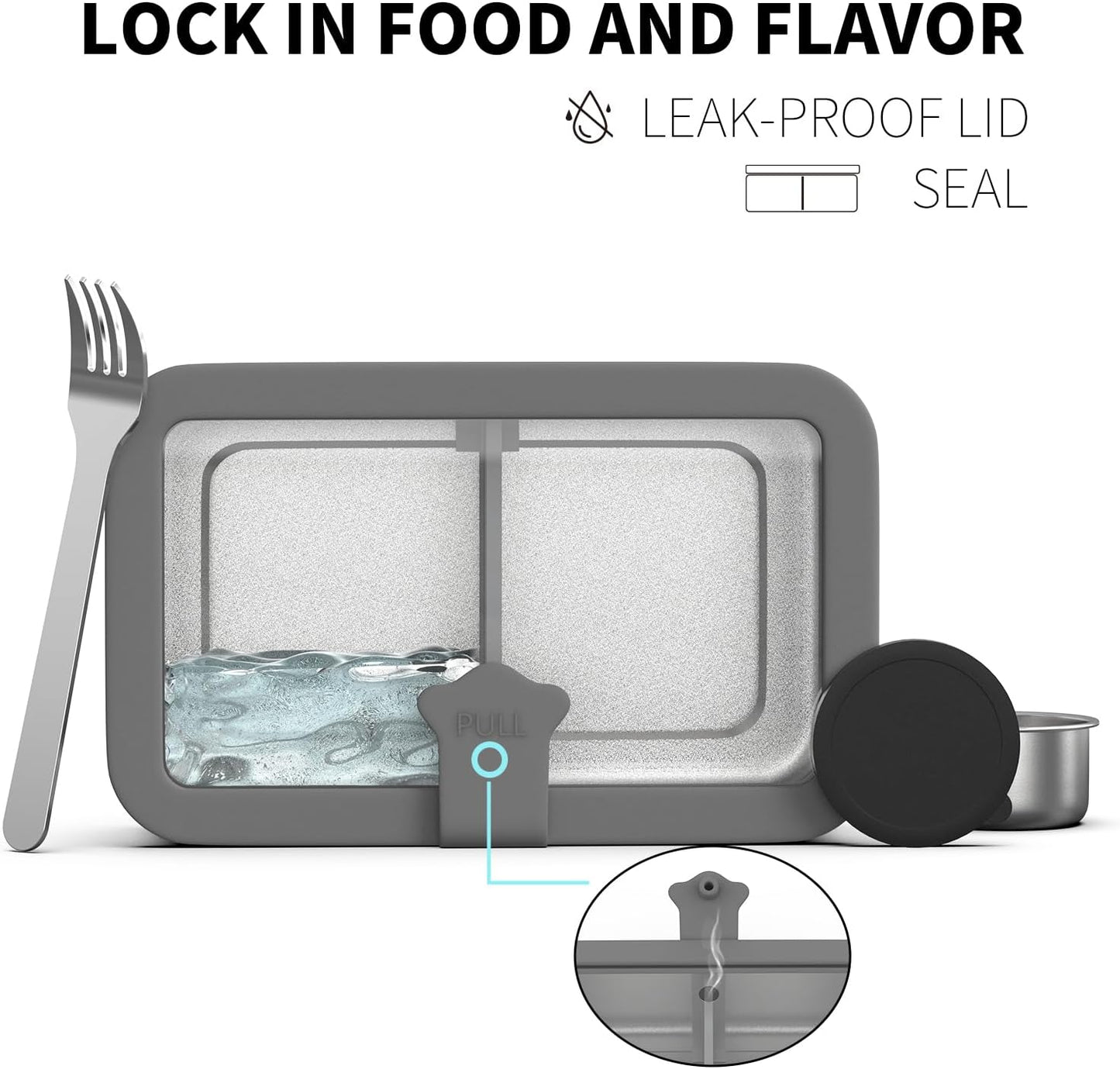 Stainless Steel Bento Box for Adult, 42oz Leak-Proof Lunch Box Containers with Adjustable Divider, Microwave-Safe, Metal Lunchbox with Glass Lid for Work Travel, Silver