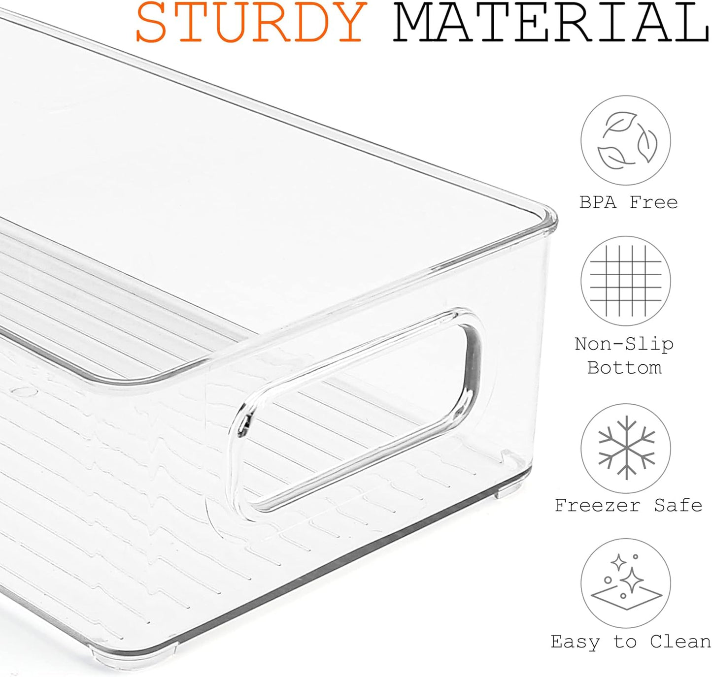 LotFancy Refrigerator Organizer Bins, 4 Pack,10x6x3 in, BPA Free Clear Plastic Storage Bins for Pantry Organization, Stackable Containers with Handles for Fridge, Kitchen Drawer, Freezer, Cabinet