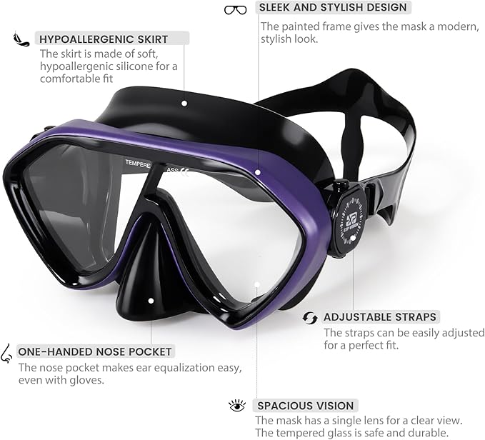 Scuba Diving Mask for Adults - Premium Anti-Fog Snorkeling Mask Comfortable & Leak-Proof Swim Goggles with Nose Cover for Scuba Diving, Snorkeling & Underwater Adventures