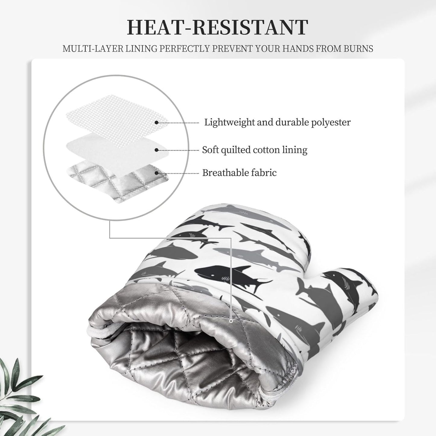 Sharks Oven Mitts and Pot Holders Set of 4 Silicone Sea Animal Kitchen Mitten Gloves and Non-Slip Shark Potholders Set Heat Resistant Oven Gloves Hot Holders for Kitchen