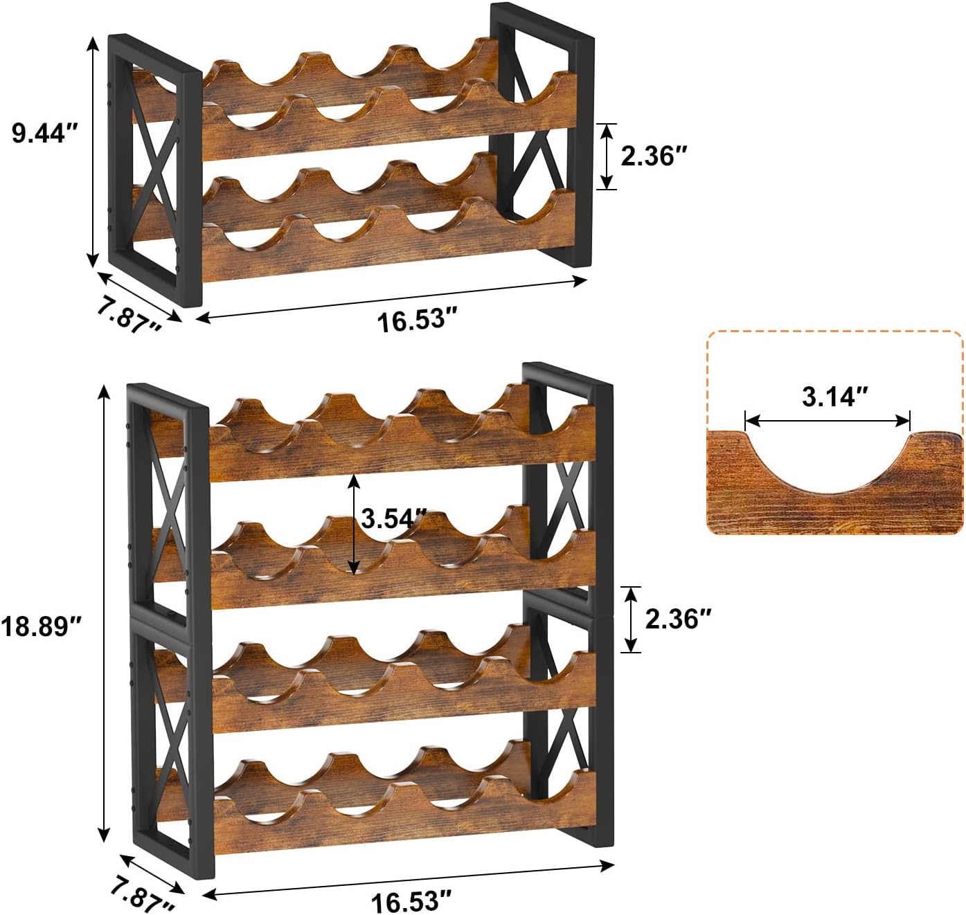 Homeiju 2-in-1 Wine Rack Countertop, Small Wine Rack Organizer Holder, Wooden Wine Rack Inserts for Cabinet, Stackable Wine Rack for Kitchen,Home Bar