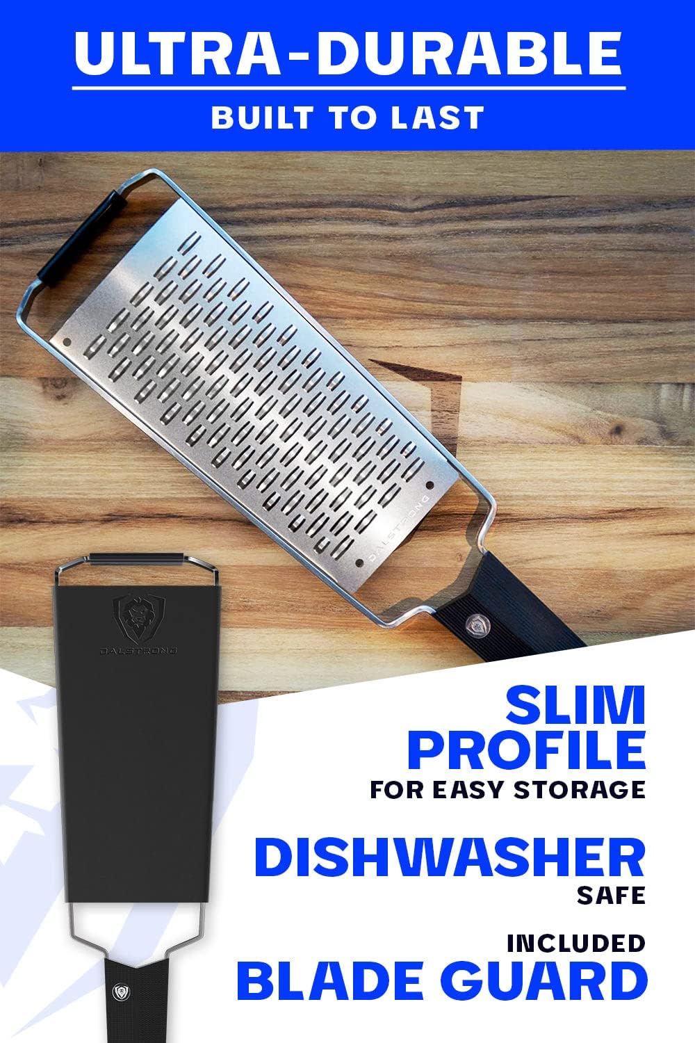 Dalstrong Professional Wide Cheese Grater - Ribbon - #304 Stainless Steel Blade - G10 Handle Kitchen Shredder - w/Blade Cover - Medium/Soft Cheese, Chocolate, Citrus, Root Vegetables - NSF Certified
