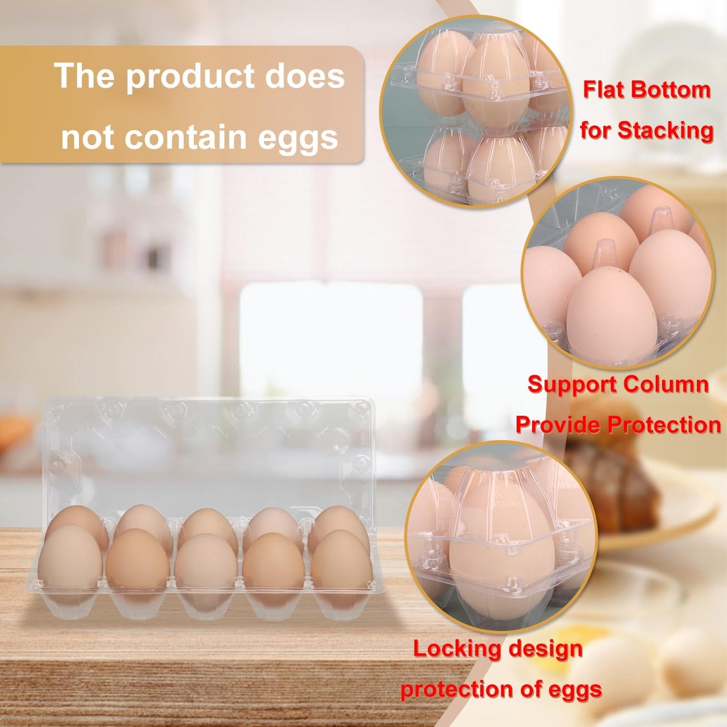 98 Pack Bulk Egg Cartons, Clear Plastic Chicken Egg Holders, Egg Tray Carton Holder for Home & Kitchen, Farm & Market Use, An Eco-Friendly Egg Storage Solution, 10 Grids(Medium Size)