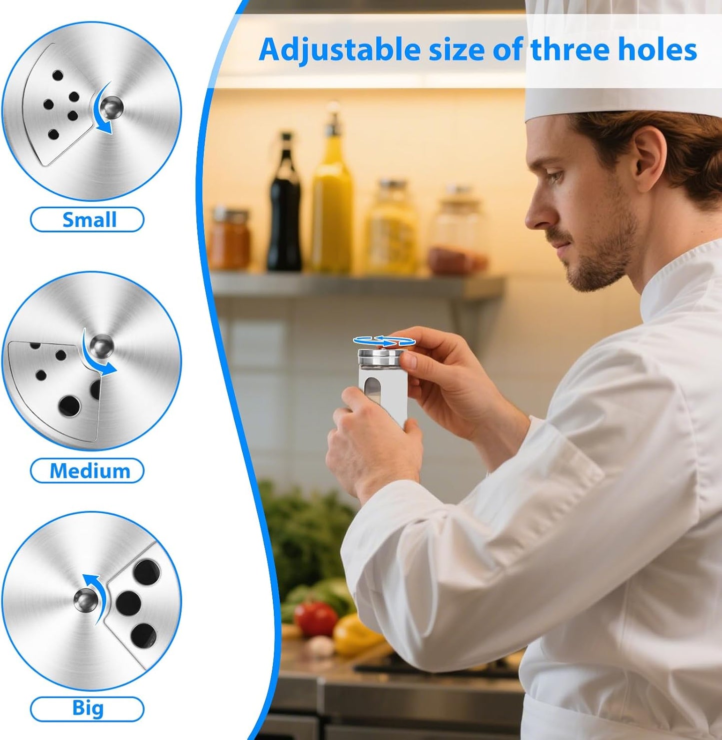 Glass Salt and Pepper Shaker Set with Seasoning Rack, Spice Rack, Adjustable Pour Hole Stainless Steel Lid, 2.8 oz, Spice Dispenser for Salt, Pepper, Spice Preservation (white)