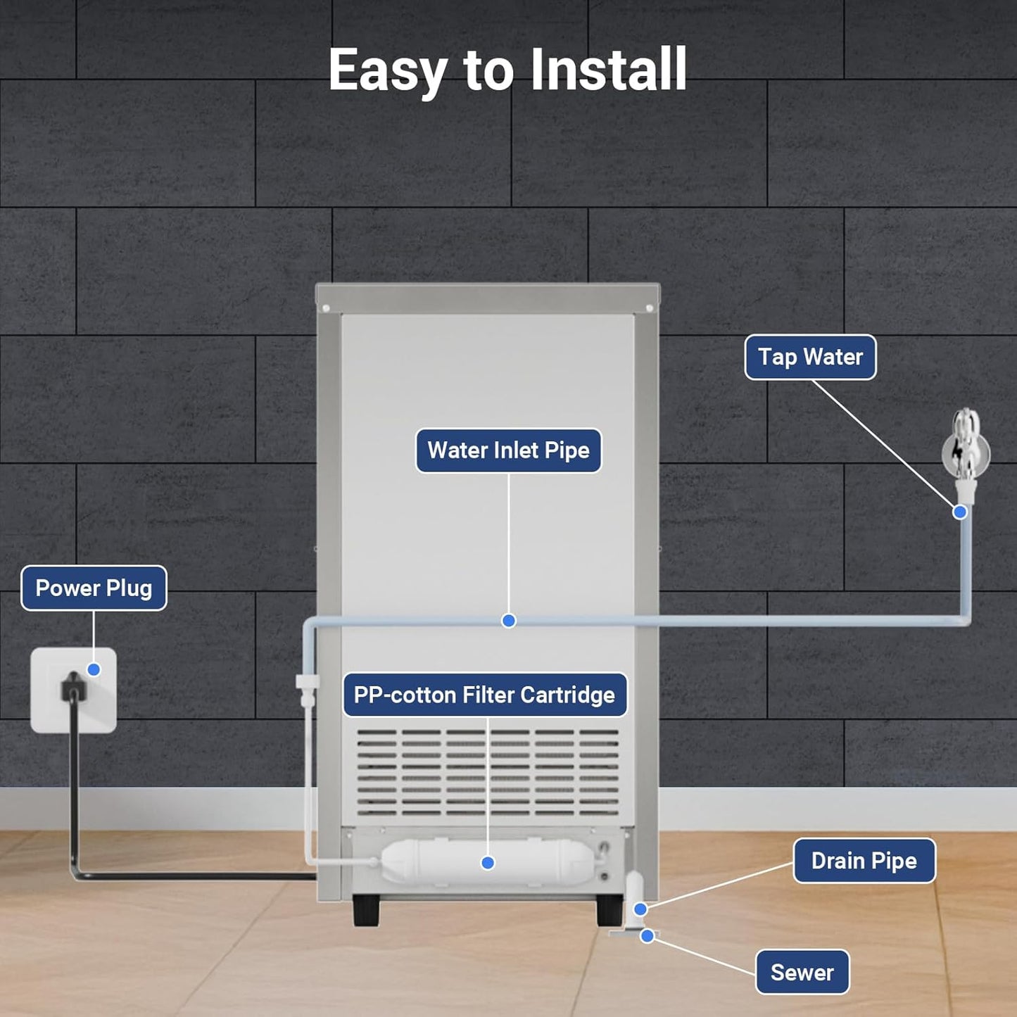 Commercial Ice Maker Machine 15inch Wide 100LBS/24H Stainless Steel Under Counter Ice Machine, Ice Ready in 8-15 min Freestanding Ice Maker for Home Bars and Restaurants