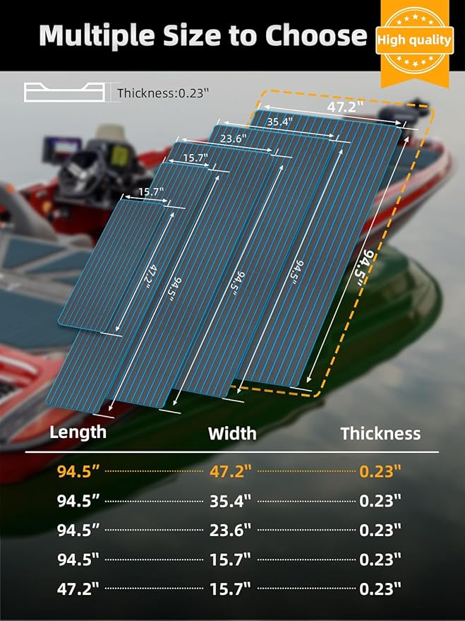 FOCEAN Boat Flooring EVA Foam Boat Decking Faux Teak Marine Flooring Boat Mat Boat Carpet Sheet for Motorboat RV Yacht Kayak Surfboard, 94.5"x 47.2"/35.4"/23.6"/15.7"