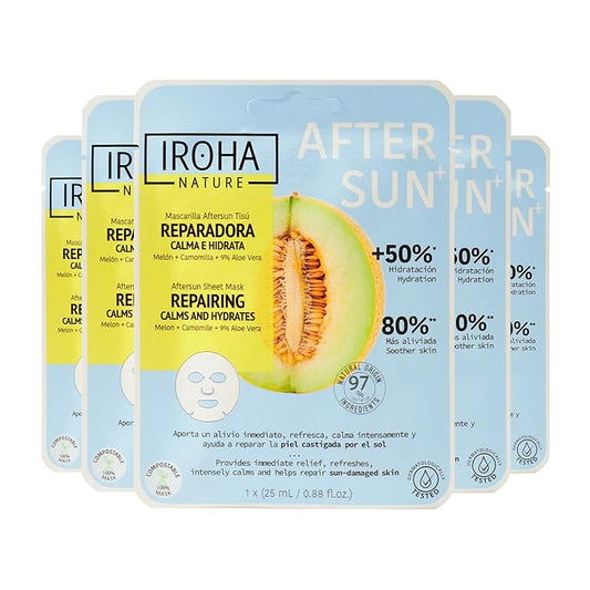 IROHA NATURE, Skin Care Mask to Repair and Soothe After Sun Exposure - Pack of 5 Pieces
