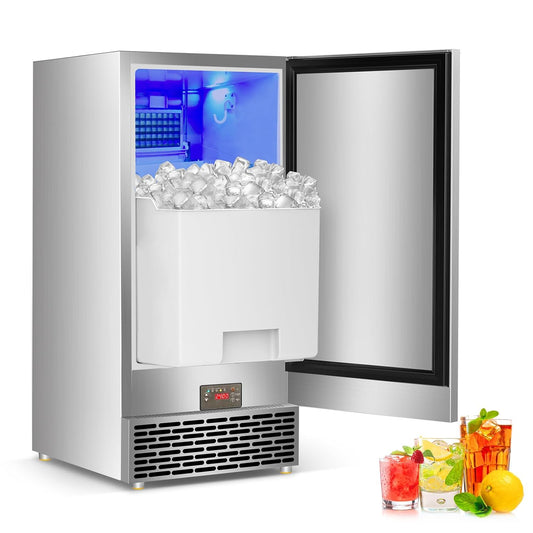 Commercial Ice Maker Machine 120 LBS/24H, 60 LBS Cold Preservation Bin for 4-6 H, Freestanding Undercounter Ice Maker Stainless Steel, 40 Ice Trays Built-in Ice Machine for Restaurant Bar Kitchen Cafe