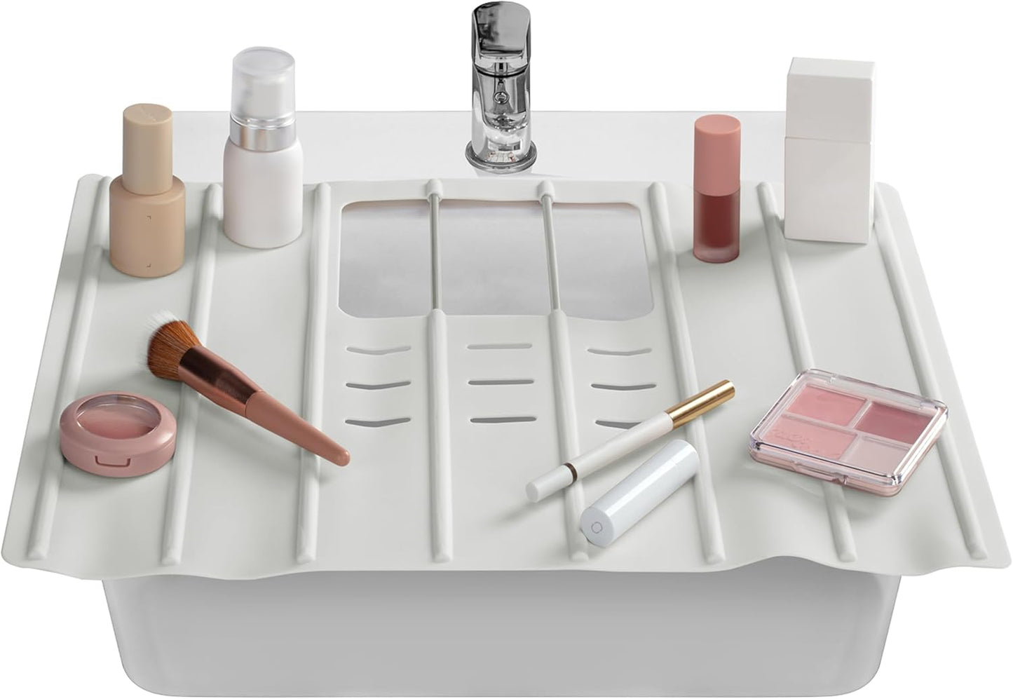 Maplefield Travel Size Bathroom Sink Cover for Counter Space - Foldable Silicone Sink Mat for Beauty Routine, Ideal for Small Bathroom, RVs, Camper Vans (Taupe Small, 19.5 x 15.5 x 1.6 Inches)