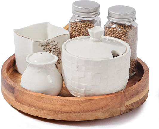 9 Inch Acacia Wood Lazy Susan Organizer for Cabinet, Lazy Susan Turntable for Countertop Table Pantry, Kitchen Turntable Storege Container