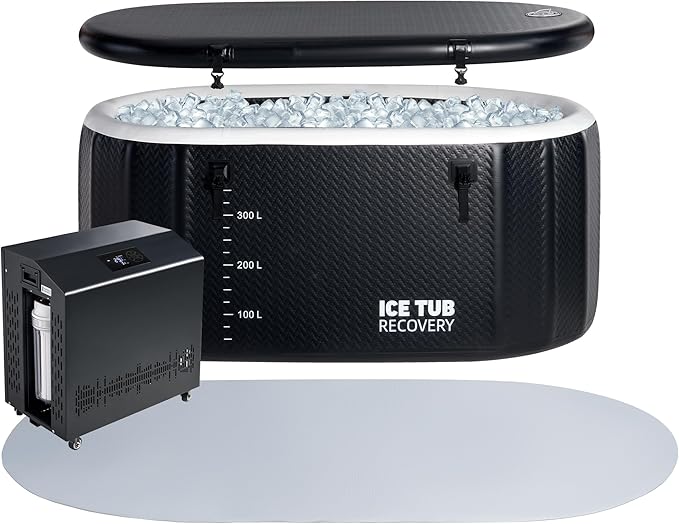 Albott Cold Plunge Tub with 1HP Chiller, Inflatable Ice Bath Tub with App Control, UV/Ozone System, Insulated Lid & Wheels, Full-Body Recovery Tub for Athletes, 150 Gal, 59"x32"x28"