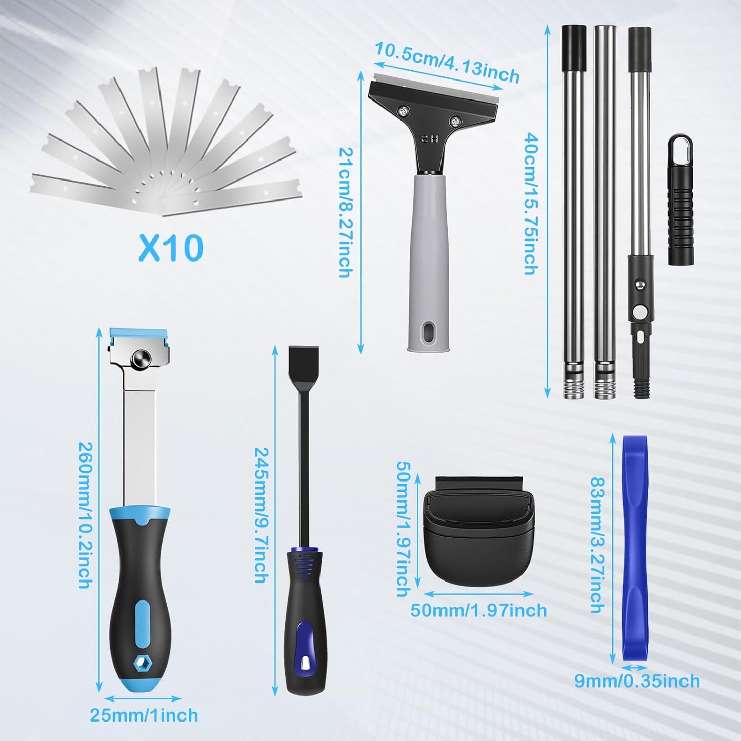 Tallew 12 Pcs Plastic Scraper Tool Razor Blade Plastic Pick Putty Knife Non Scratch Tool Set for Window Floor Label Removal Stickers Paint Cleaning Tile Floors Walls Labels Oil Stains (Classic Color)