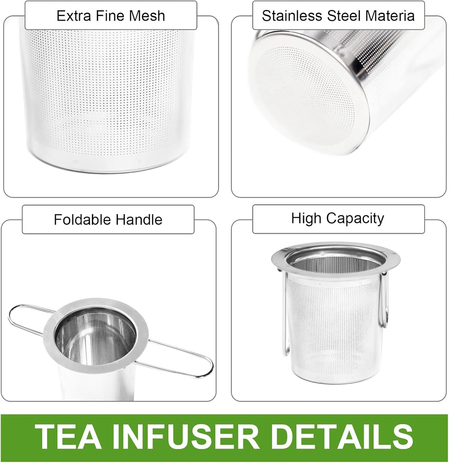 2 Pack Tea Infuser, Stainless Steel Extra Fine Mesh Tea Strainer for Loose Leaf with Foldin Handle Sitting in Mugs, Tea Filters, Tea Strainers, Tea Basket, Infusers Tea Diffuser for Loose Tea Steeper