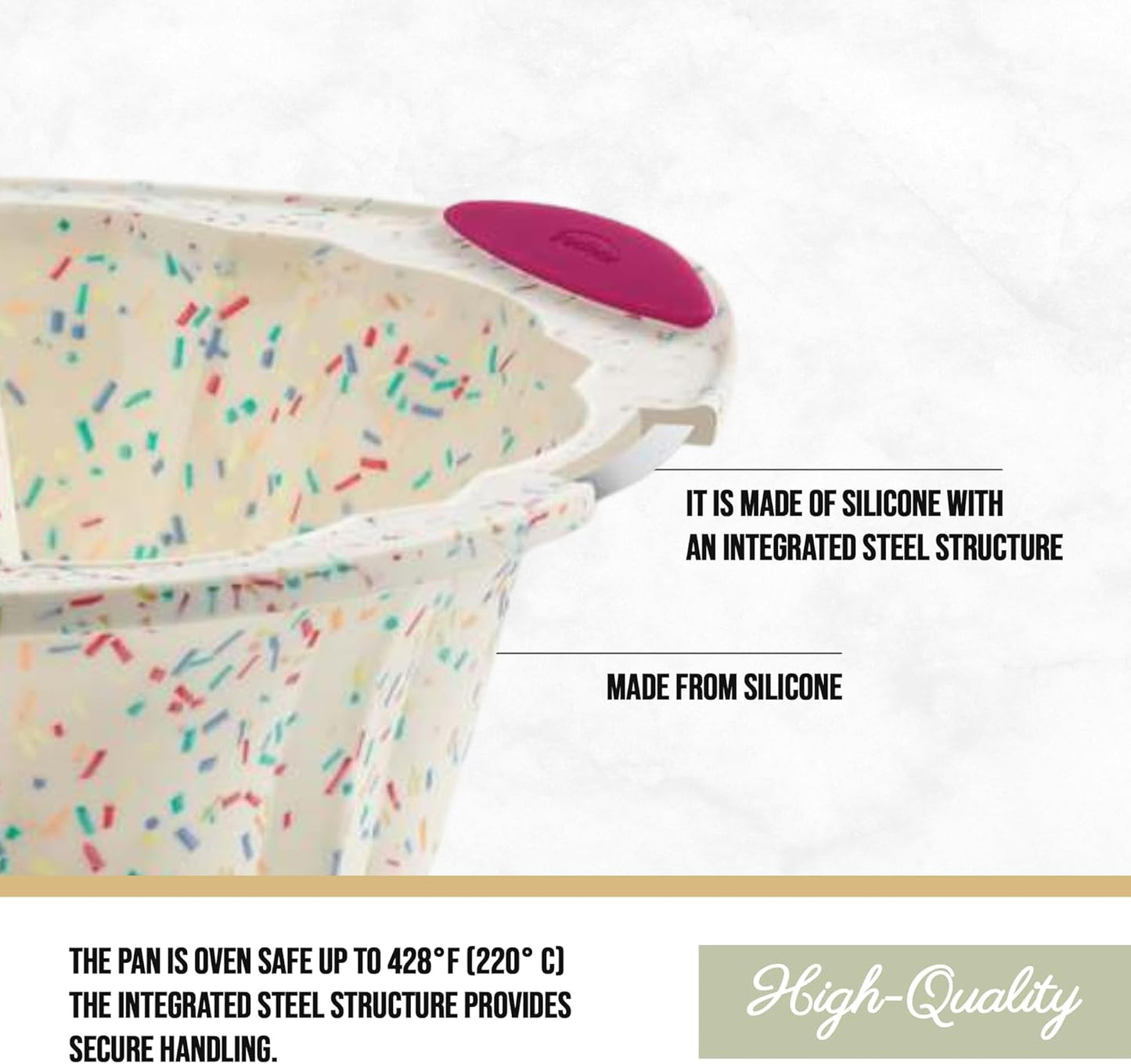 Trudeau 5118558 Structure Fluted Cake Pan Silicone Bakeware, Medium, Confetti White