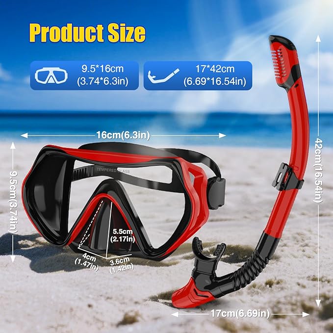 Snorkeling Gear, Dry Snorkel Set180° Panoramic Wide View,Anti-Fog Scuba Diving Mask, Professional Snorkeling Gear for Free Breathing, Swimming, Diving