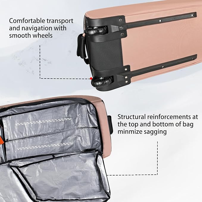 Goloni Ski Bag with Wheels,Padded Snowboard Bag for Air Travel,600D Waterproof Fabric,Foldable Snow Bag Fits 2 Pairs Skis