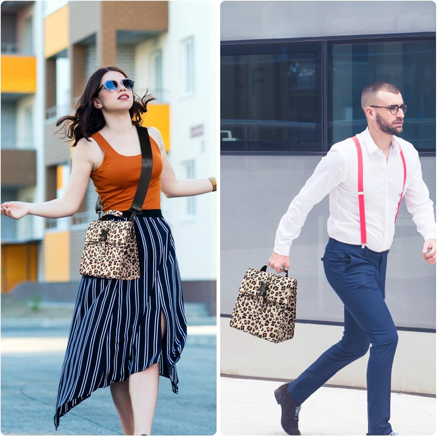 Insulated Foldable Lunch Bag- Lightweight Portable with Adjustable Shoulder Strap Lunch Box for Men, Women, Office, Work, Picnic, Hiking and Beach (Leopard(Soft Fabric))