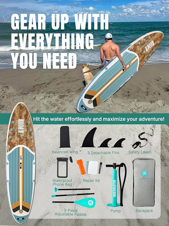 Niphean Inflatable Stand Up Paddle Board with SUP Accessories, Anti-Slip EVA Deck, 10’6’’ Inflatable Paddle Boards for Adults & Youth of All Skill Levels
