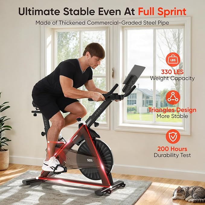 Exercise Bike, Stationary Bike for Home/Indoor Cycling Bike Silent Belt Drive, Stationary Bike with 300lbs Weight Capacity w/Comfortable Seat Cushion & Tablet Mount