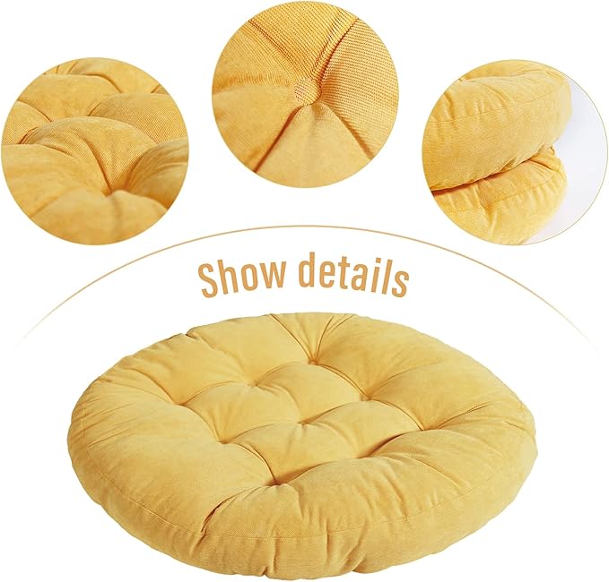 Tiita Floor Pillows Cushions Round Chair Cushion Outdoor Seat Pads for Sitting Meditation Yoga Living Room Sofa Balcony 22x22 Inch, Yellow