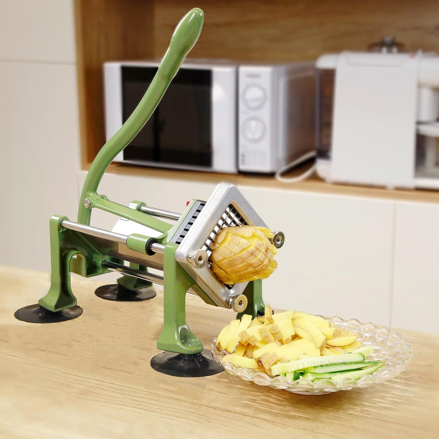 Commercial French Fry Cutter Stainless Steel.Potato Cutter for French Fries with 3/8Inch Blade, Commercial French Fry Cutter Manual Potatoes Cutting Machine with Suction Feet.