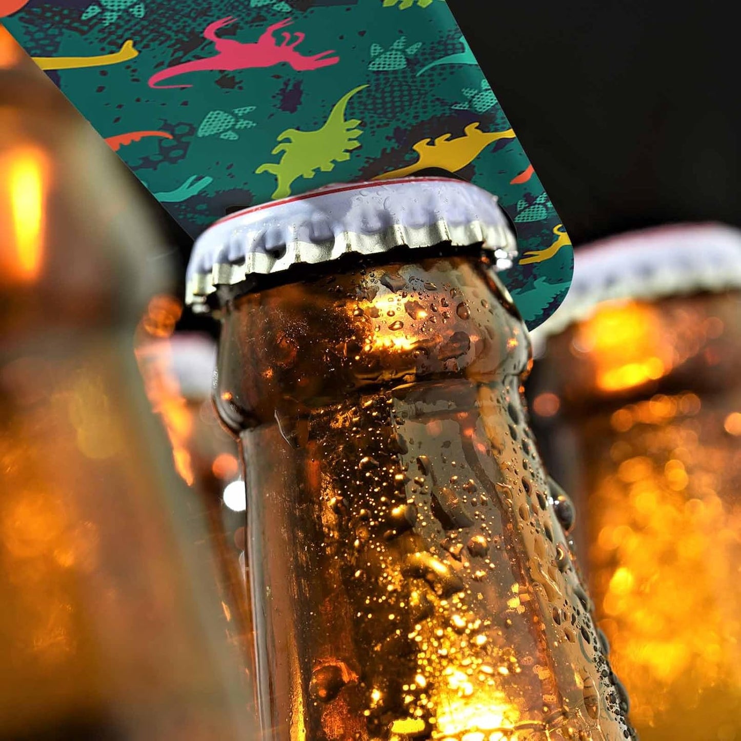 Cute Dinosaur Stainless Steel Bottle Opener Cartoon Colorful Dinosaurs Reptile Green Flat Beer Bottle Opener Keychain for Home Kitchen Bar Restaurant Party Birthday Gift