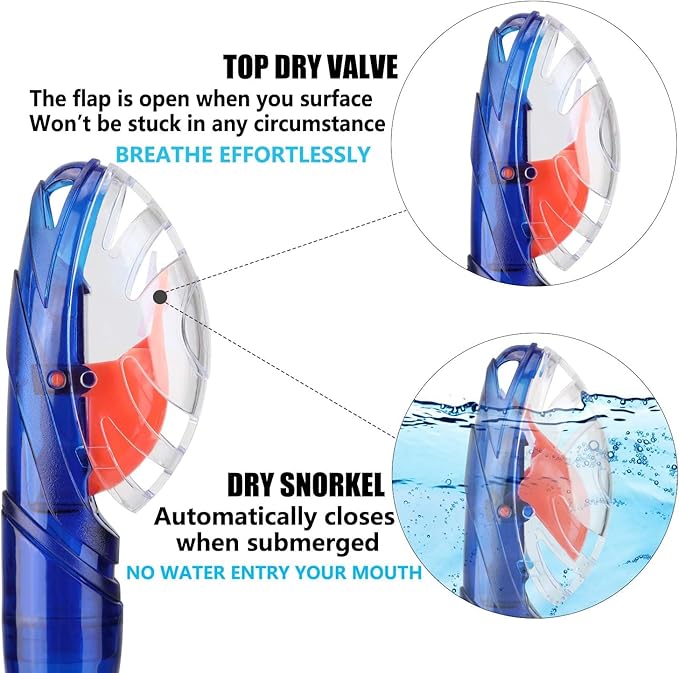 Aegend Dry Snorkel, Dive Mask Easy-Breath Free Diving Snorkel for Snorkeling Scuba Diving Freediving Swimming, with Top Dry Valve and Food-Grade Silicone Mouthpiece