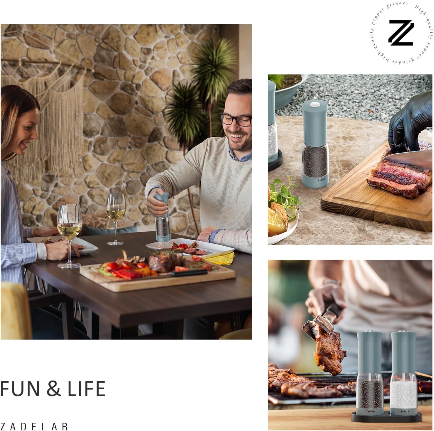 Salt and Pepper Grinder Set with LED Power Display,Larger Capacity Salt and Pepper Shakers Set Electric Rechargeable with Flexible Coarsenes,LED Light,One Hand Operation for Kitchen(Blue)