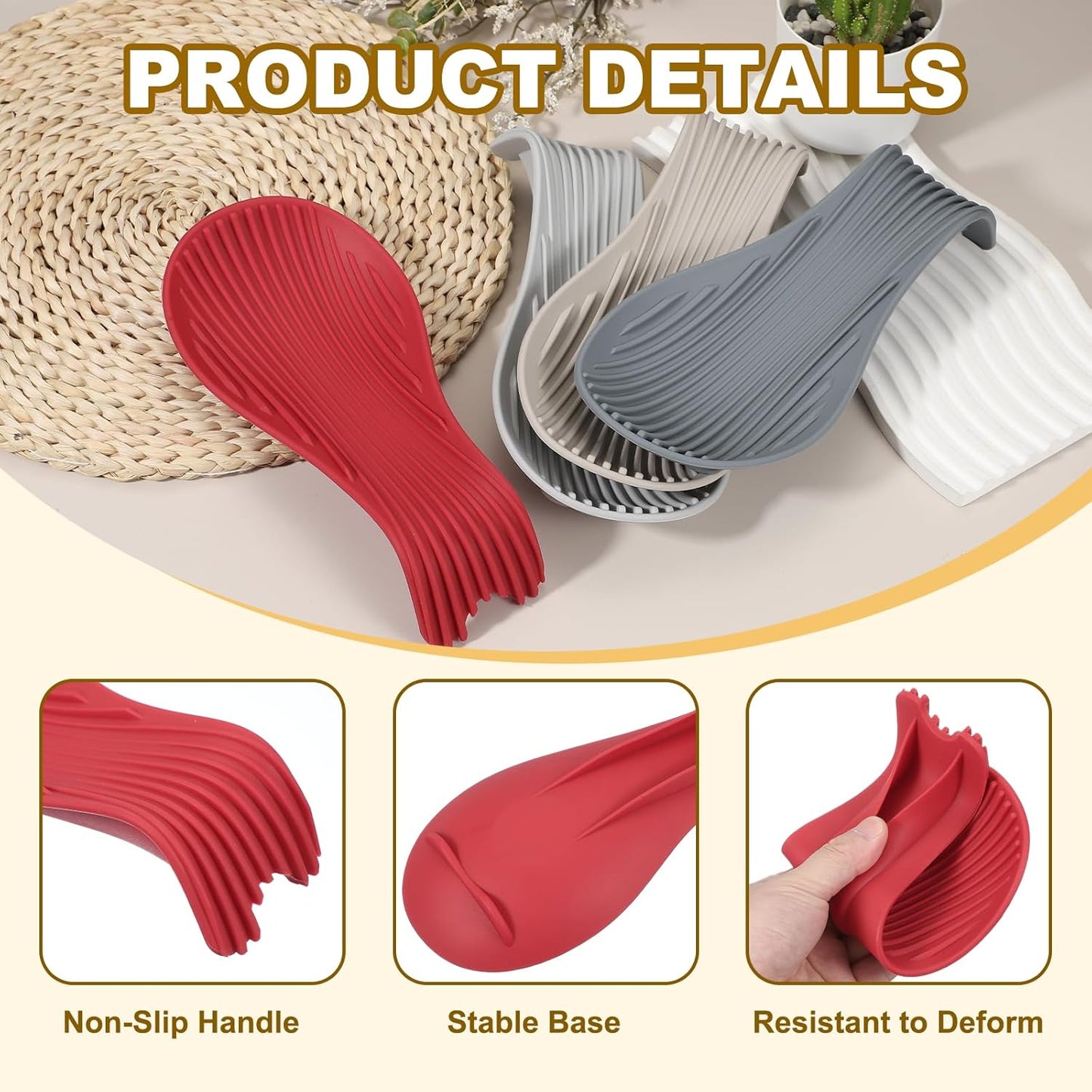 uxcell 1 Set Silicone Spoon Rest for Stove Top, Silicone Spoon Holder for Cooking Spatula, Ladle, Brush Red/Purple