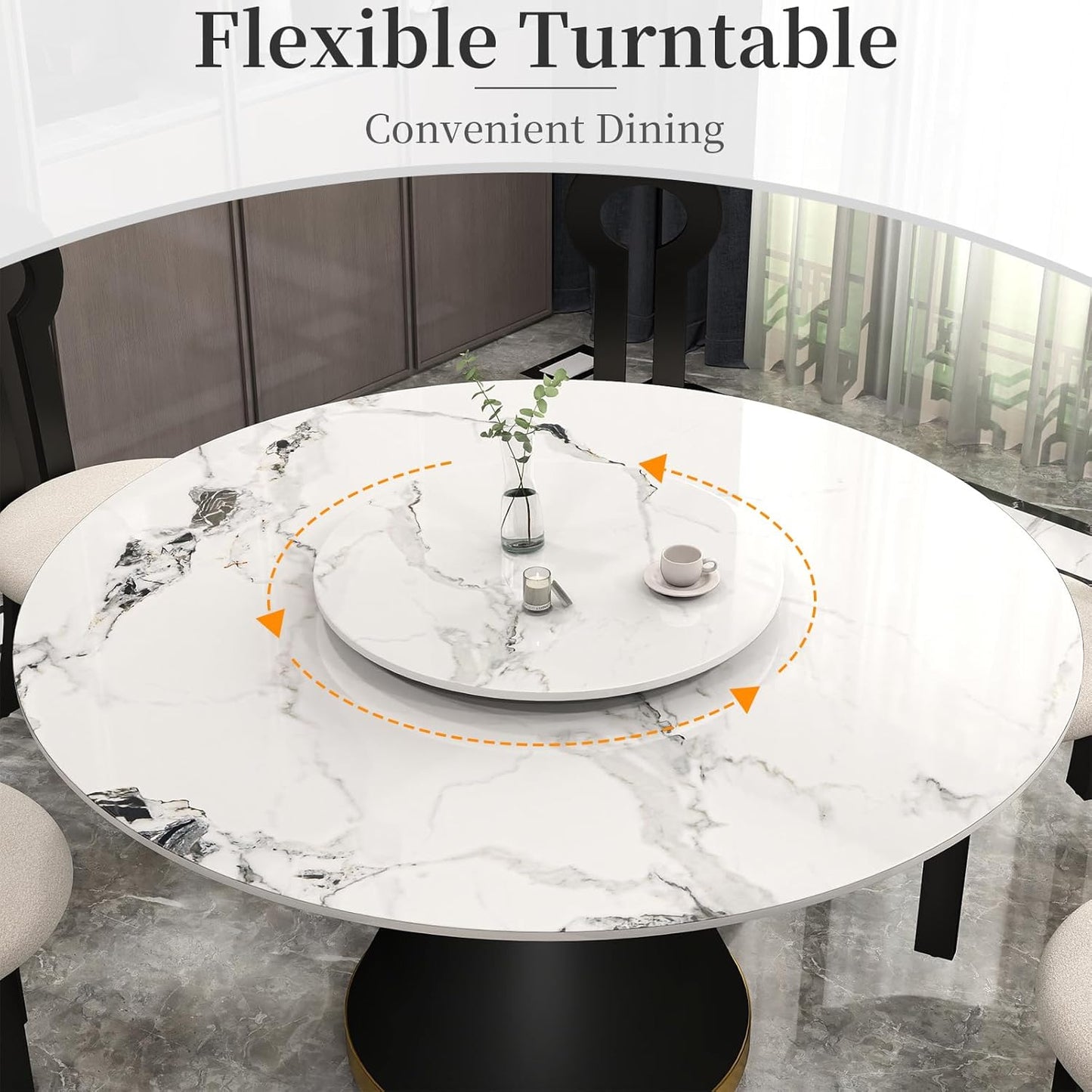 23.6" Lazy Susan for Table Top Sintered Stone Rotating Serving Tray for Dining Table, Kitchen Lazy Susan Organizer Spinning Rotating Food Server Party Centerpieces