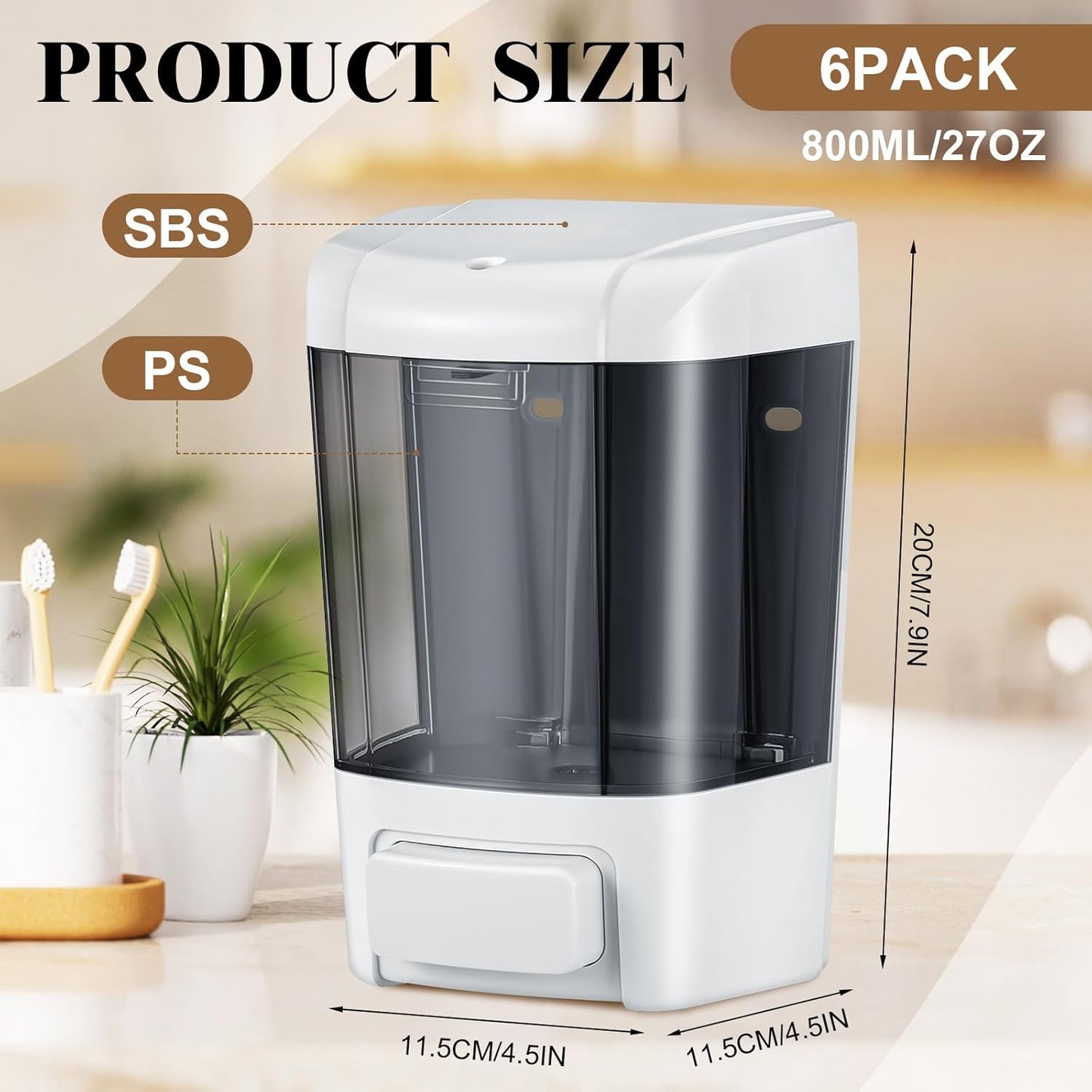 Hushee 6 Pcs Plastic Wall Mounted Soap Dispenser Commercial Manual Soap Dispenser Containers for Kitchen Shower Hotel