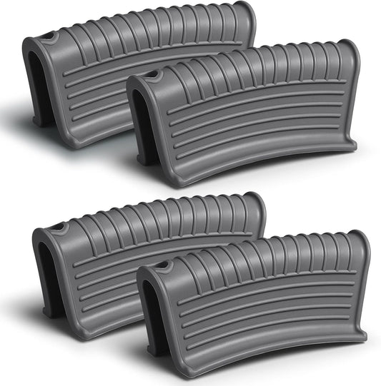 Patelai 4 Pcs Silicone Assist Hot Pan Handle Holder Pot Handle Covers for Cast Iron Skillets Holder Sleeve Nonslip Heat Resistant Pan Cover for Enameled Griddles Casserole Frying Cookware(Light Gray)