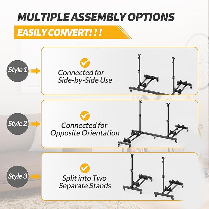 Vertical Bike Stands (2 Pack)，Standing Bike Rack for Garage Floor，Upright Bicycle Floor Stand Indoor Bike Holder with Adjustable Height for Garage & Apartment - for Wheels Sizes up to 29”