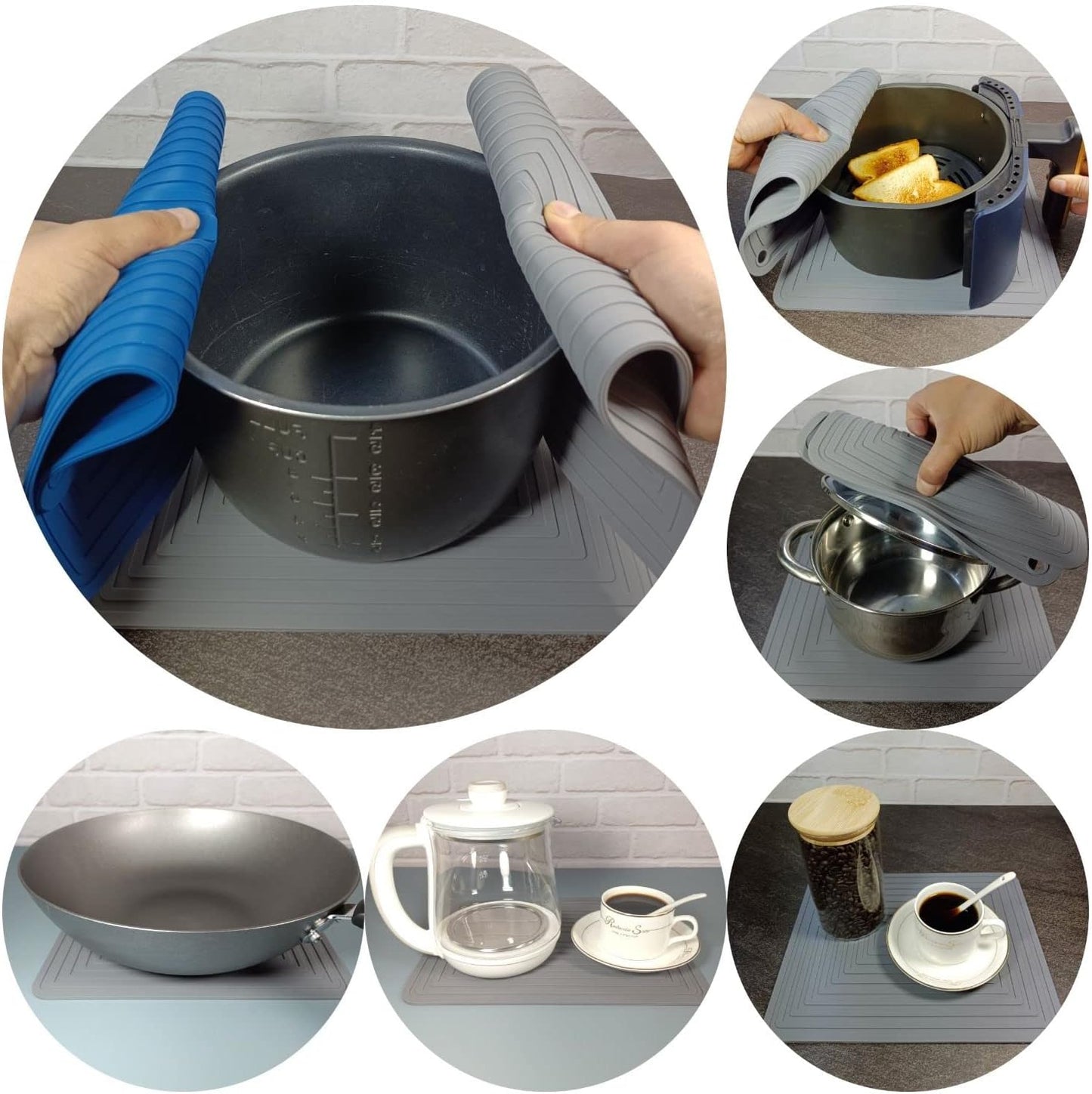 Silicone Trivets Mats Set for Hot Dishes, Pots and Pans - 9 X 12 Teal Hot Pads for Kitchen, Multi-Purpose Heat Resistant Mat Pot Holders 2 Pack