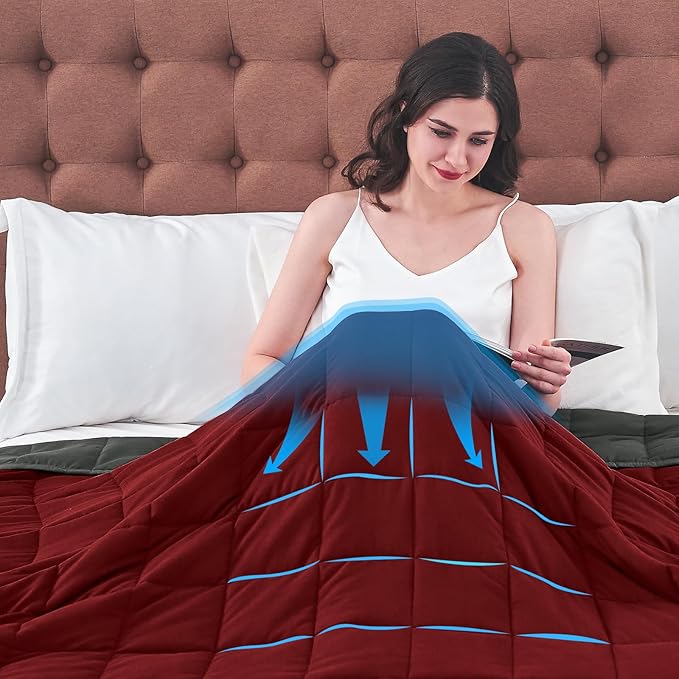 yescool Weighted Blanket for Adults (20 lbs, 48" x 72", Red Grey) Cooling Heavy Blanket for Sleeping Perfect for 110-130 lbs, Twin Size Breathable Blanket with Premium Glass Bead, Machine Washable
