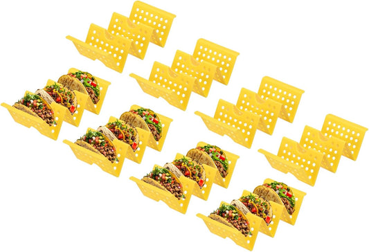 uxcell 8 Pcs Taco Holder Stand, Plastic Taco Plates Hold Up to 3 Tacos, Hollow Carved Taco Shell Holder, Dishwasher Microwave Safe, Yellow