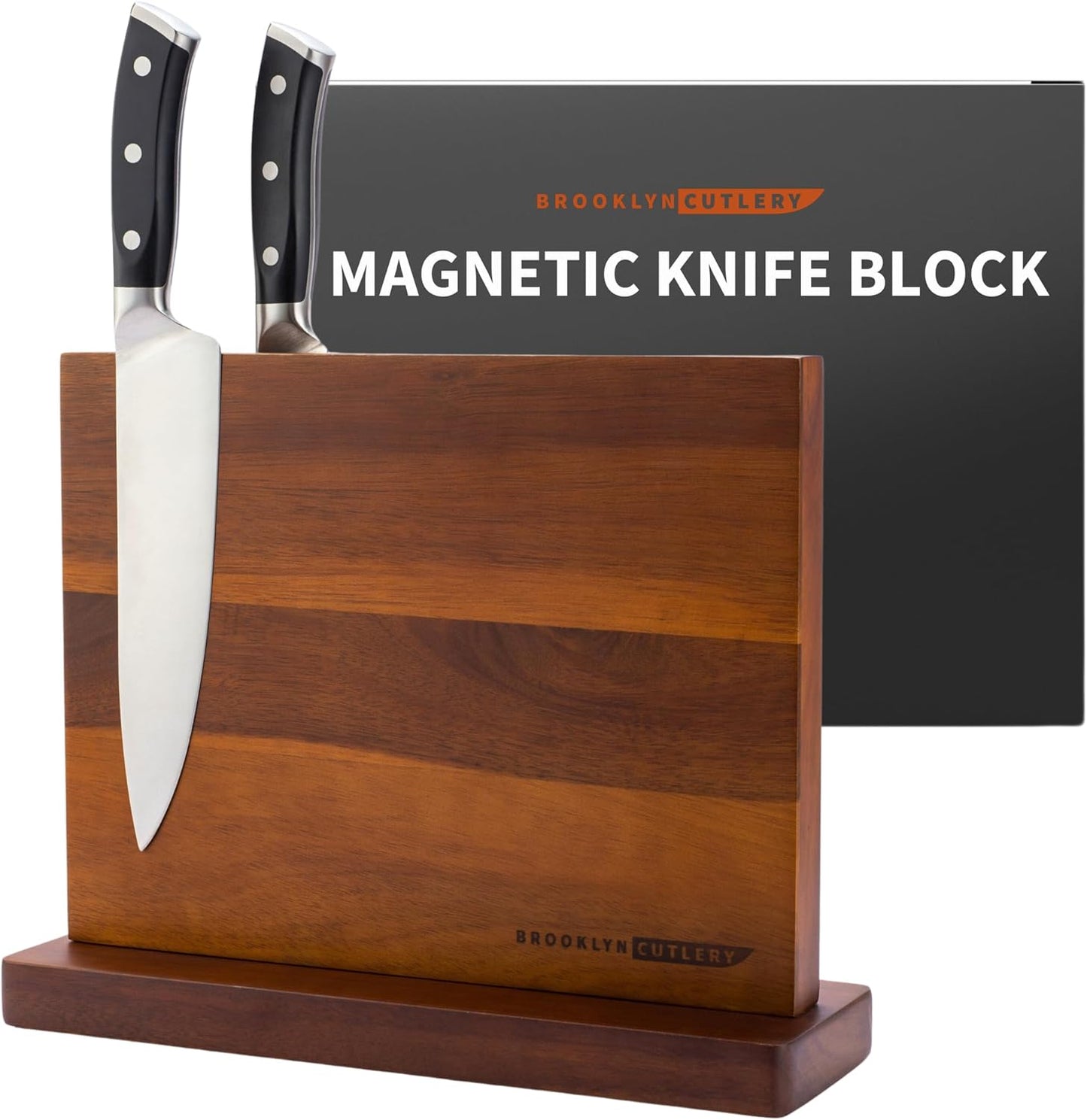 Magnetic Knife Block, Acacia Wood Magnetic Knife Holder for Kitchen Counter Universal Knife Block Without Knives (12 x 10)