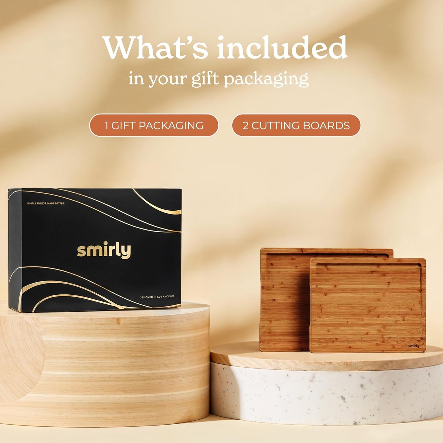 SMIRLY Bamboo Cutting Boards, Brown Bamboo Wood Cutting Board for Kitchen, Set of 2 Medium -Small & Deep Juice Groove, Butcher Block for Chopping Meat, Charcuterie Cheese Tray, Kitchen Gadgets