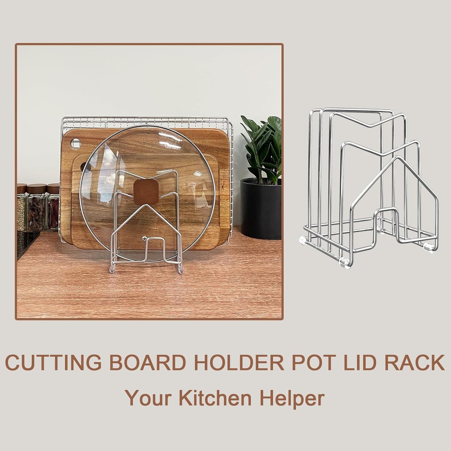2 Pack Pot Lid Organizer Cutting Board Holder Inside Cabinet 304 Stainless Steel Pots and Pan Organizer Under Cabinet Pot Cover Cookie Sheet Bakeware Serving Tray Cooling Rack Stand Kitchen Countertop