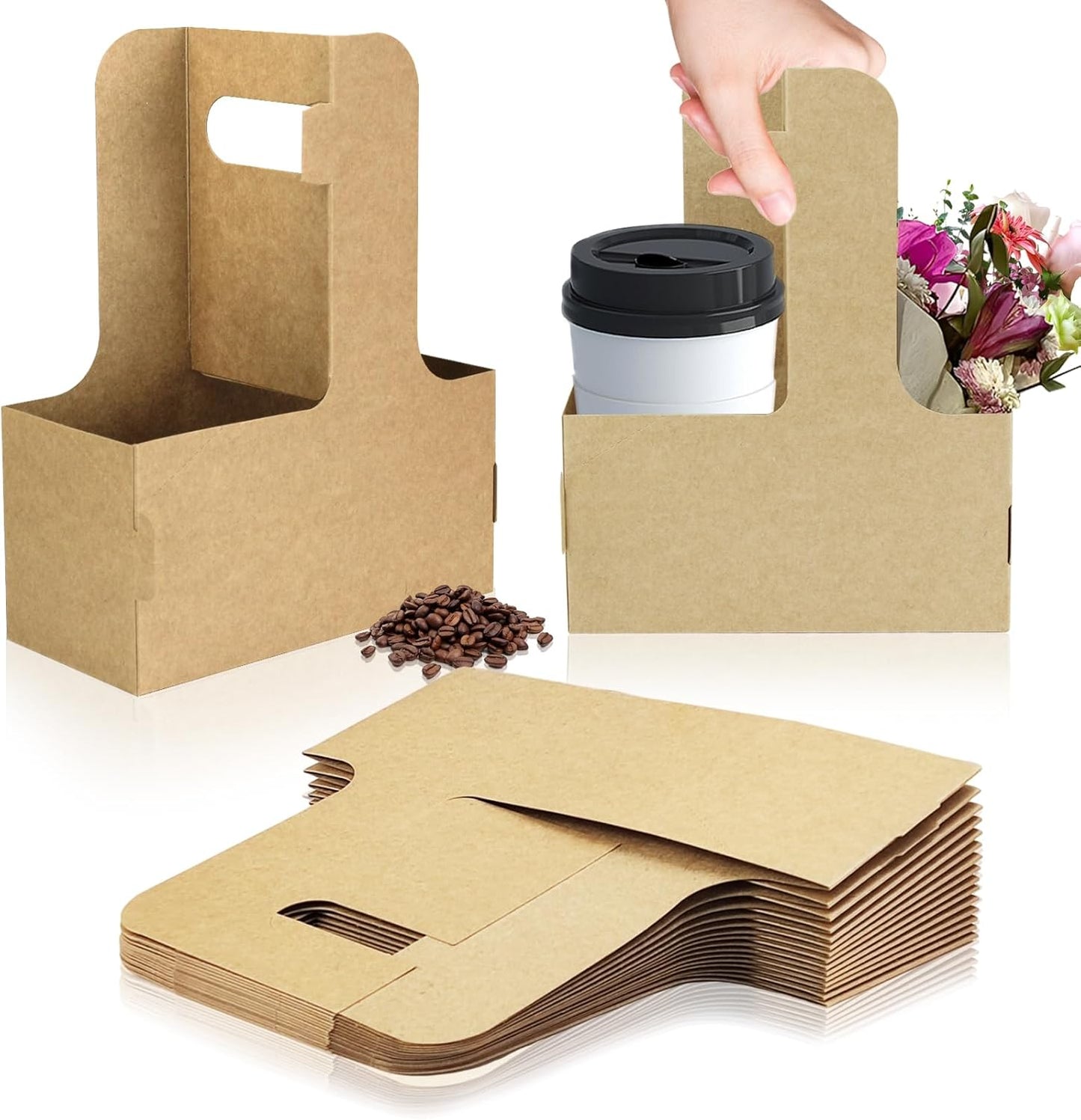 2 Cup Disposable Drink Carrier for Delivery with Handle,15 Count Kraft Paperboard Cup Holder,Cup Carriers for Hot or Cold Drinks,Coffee Carrier, Food Delivery,Take Out Cup Carriers (Brown)