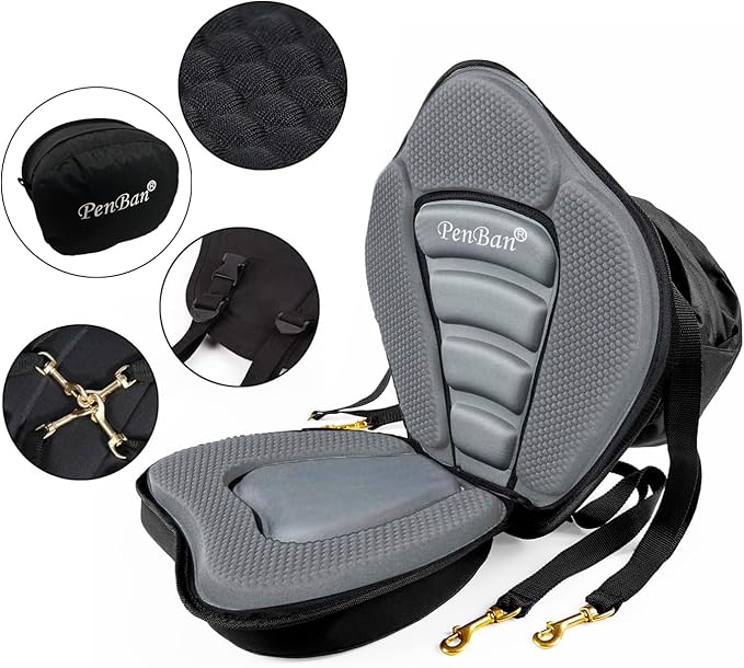 Universal Deluxe Kayak Seat Cushion with Storage Bag for Kayak,Padded Boat,SUP,Canoe,Fishing Boat,Seats with 4 Adjustable Straps