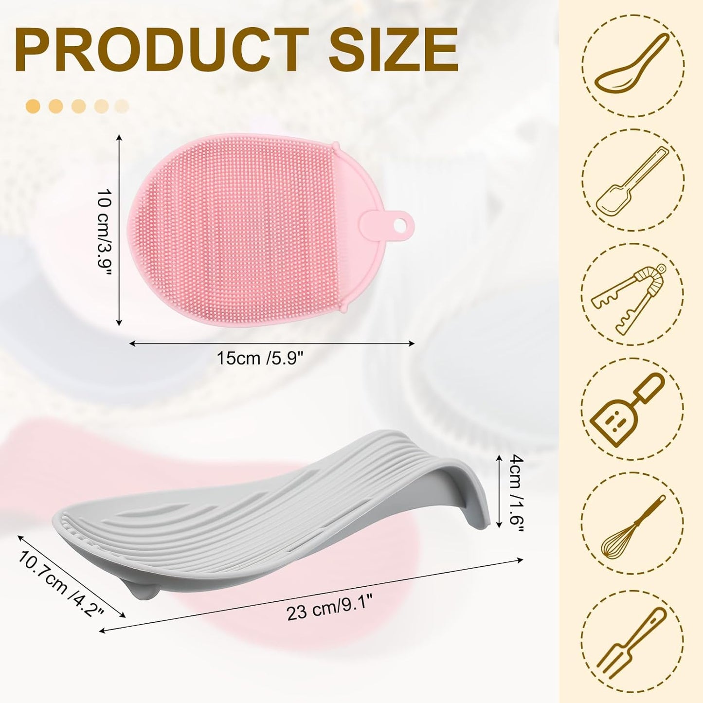 uxcell 1 Set Silicone Spoon Rest for Stove Top, Silicone Spoon Holder for Cooking Spatula, Ladle, Brush Light Grey/Pink