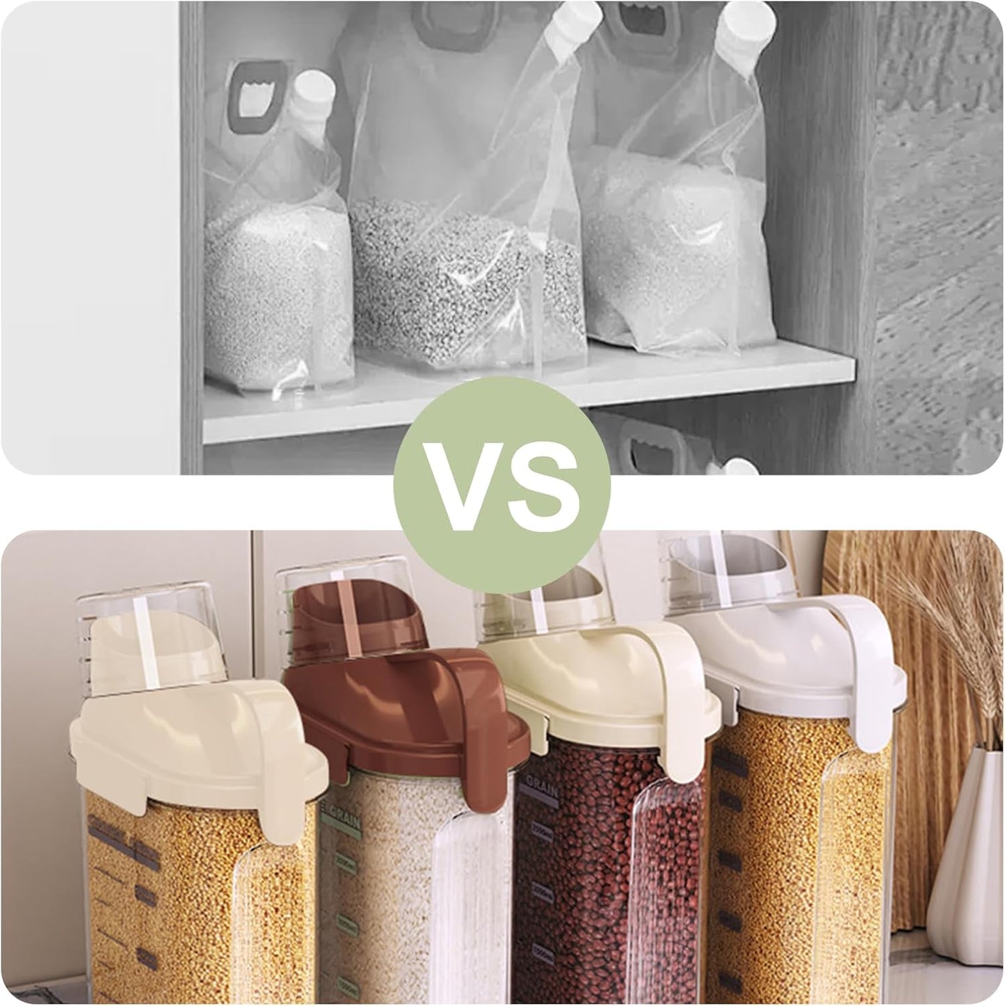 3 Pack Airtight Food Storage Containers Cereal & Dry Food Storage Container Set with Handles and Lids Clear Plastic Containers for Kitchen Cabinet Pantry Organization, 5.51LBS Rice Dispenser, Bpa Free